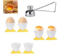 wynott Egg Cups Set, 6pcs Cartoon Egg Holders Funny Easter Eggcups Soft Boiled Egg Holder Childrens Novelty Egg Cups Stand with Eggshell Cutter Stainless Steel Egg Opener for Boiled Eggs Breakfast