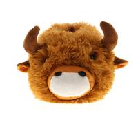 Wynsors Unisex Highland Cow Slippers | Plush Faux Fur 3D Novelty Animal House Shoes | Velour Lined Cozy Warm Adult Gift Tan 3/4 UK