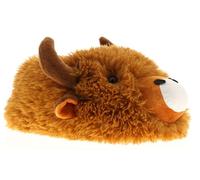 Wynsors Unisex Highland Cow Slippers | Plush Faux Fur 3D Novelty Animal House Shoes | Velour Lined Cozy Warm Adult Gift Tan 3 UK
