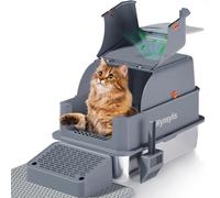 Wynsylis Stainless Steel Cat Litter Box with Lid - 180° Flip-Top XL Fully Enclosed, High Sided Box with Ramp & Scooper, Charcoal Odor Control Filter, Leak-Proof & Non-Stick