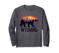 Wyoming Bear and Mountain Sunset Graphic Long Sleeve T-Shirt