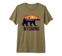 Wyoming Bear and Mountain Sunset Graphic Premium T-Shirt