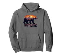 Wyoming Bear and Mountain Sunset Graphic Pullover Hoodie