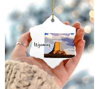 Wyoming Christmas Ornaments Contemporary State Famous' Architecture Round Keepsake Gift Ceramic Circle Funny Souvenir for Holiday Christmas Tree Party Decorations