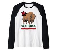Wyoming Cowboy State Buffalo Vintage Tee Design Raglan Baseball Tee