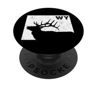 Wyoming Elk Hunting Design - Bull Elk WY State Shape PopSockets Adhesive PopGrip