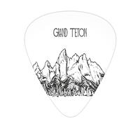Wyoming Guitar Picks Picks 12 Pack with Thin Box,Hand Drawn Monochromatic Sketch of Gran Teton Simplistic Mountain Peaks,Special Guitar Plectrums Gift Set for Guitarist,Charcoal Grey White