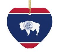 Wyoming State Flag Ceramic Christmas Heart Pendant, The Pottery Piece is Available with Silk Thread
