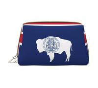 Wyoming State Flag Leather Hand-Held Zipper Makeup Bag Storage Bag Portable Lipstick Pouch Toiletry Bag