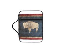 Wyoming State Flag Map Print Book Protector Holder Case, Study Bible Carrying Case With Multiple Internal Compartments