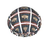 Wyoming State Flag Map Print Shower Cap, Lined Shower Cap For Women Reusable, Double Layer Waterproof Bath Cap