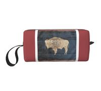 Wyoming State Flag Map print Travel Toiletry Pouch, Pencil Bag Canvas Makeup Bag, Multi-Purpose Cosmetic Bag with Zipper, White, One Size