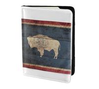 Wyoming State Flag Map print Travel Wallet Passport Holder Case for Family Leather Passport Cover for Men Women, Black, One Size