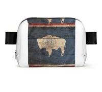 Wyoming State Flag Map Print Unisex Waist Bag Wear-Resistant Belt Bag Hip Bag with Adjustable Strap for Hiking and Travel