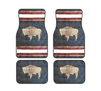Wyoming State Flag Map Printed Car Floor Mats Set Of 4 Pcs, Universal Waterproof Auto Floor Liners Non Slip For Car