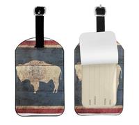Wyoming State Flag Map Printed Leather Luggage Tag, Durable Baggage Identifier, Soft PU ID Label, for Business Travel