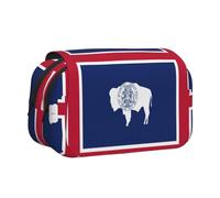 Wyoming State Flag Print Double Clamshell Pen Case, Zipper Pockets, Large Capacity For Art Supplies & Travel