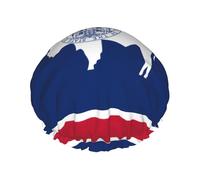 Wyoming State Flag Print Shower Cap - Reusable, Double Layer, Breathable, Adjustable Elastic Strap, Hotel Travel Essentials