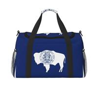 Wyoming State Flag print Travel Duffle Bag Gym Bag for Women,Puffer Tote Bag,Weekender Overnight Bag Organizer, Black, One Size