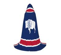 Wyoming State Flag Print Unisex Hooded Cape Cloak, Long Robe with Hood for Halloween, Cosplay, Vampire, Witch Costumes, Black, S