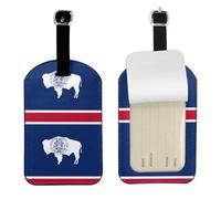 Wyoming State Flag Printed Leather Luggage Tag, Durable Baggage Identifier, Soft PU ID Label, for Business Travel
