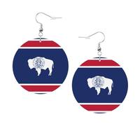 Wyoming State Flag Printed Round Earrings For Women, 1 Pair Lightweight Leather Pierced Earrings Set Trendy Jewelry Gifts For Women Girls
