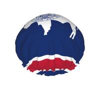 Wyoming State Flag Printed shower cap, reusable, specially designed for women's long hair, double-layer structure, suitable for bathing.