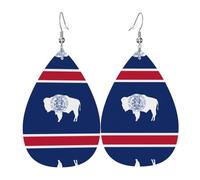 Wyoming State Flag Printed teardrop-shaped leather earrings | High-end design, light luxury earrings