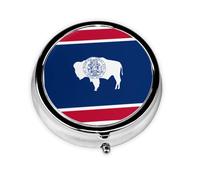Wyoming State Flag Round Pill boxï¼ŒPill Boxï¼Œ Portable On-The-Go Pocket Pharmacy,