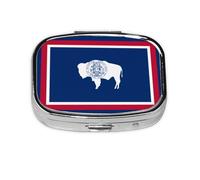 Wyoming State Flag Square Pill Box Lightweight and Portable, with 2 Plastic Inserts, Suitable for Carrying in Pockets or Wallets.