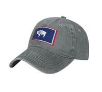 Wyoming State Flag Washed Cowboy Baseball Cap for Adults - Stylish and Breathable Hat with Adjustable Strap, Gray, One size