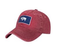 Wyoming State Flag Washed Cowboy Baseball Cap for Adults - Stylish and Breathable Hat with Adjustable Strap, Red, One size