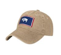 Wyoming State Flag Washed Cowboy Baseball Cap for Adults - Stylish and Breathable Hat with Adjustable Strap, Natural, One size