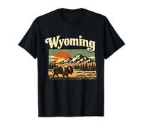 Wyoming State Retro Bison Mountain Sunset Landscape T-Shirt