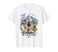 Wyoming Watercolor Cowboy Wilderness Landscape Design T-Shirt