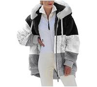 Wyongtao Ladies Fleece Hoodie Jacket Sherpa Lined Full Zip Winter Warm Soft Teddy Bear Hooded Sweatshirt Fluffy Fuzzy Jumper Patchwork Hoody Sweater Coat Overcoat Cardigan Ladies Outwear UK