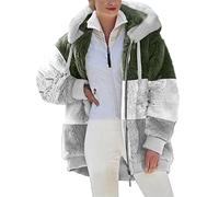 Wyongtao Ladies Fleece Hoodie Jacket Sherpa Lined Full Zip Winter Warm Soft Teddy Bear Hooded Sweatshirt Fluffy Fuzzy Jumper Patchwork Hoody Sweater Coat Overcoat Cardigan Ladies Outwear UK