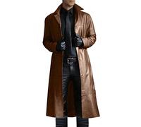 Wyongtao Mens Leather Jacket Long Trench Coat Windbreaker Gothic Faux Leather Steampunk Overcoat Full Length Winter Casual Outwear Lapel Bomber Motorcycle Coat Biker Jacket UK Plus Size 8-22