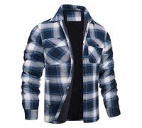 Wyongtao Mens Plaid Shirts Padded Lumberjack Flannel Checked Jacket with Quilted Lined Fall Winter Warm Work Jacket Long Sleeved Thermal Fleece Fur Lined Outwear Casual Coat Tops Size 8-22