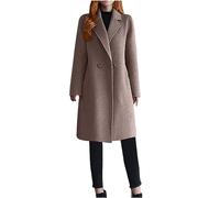 Wyongtao Winter Jackets for Women UK Thick Wool Coats Ladies Business Attire Solid Color Long Sleeve Slimming Cardigan Casual Button Overcoats Ladies Long Duffle Coats Body Warmer Trench Coat Outwear