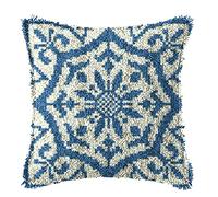 WYOUTDOOR Latch Hook Kit Pillow for Adults And Beginners Cushion Cover Pillowcase Embroidery Kit Embroidery with Blue And White Printed Canvas,43×43Cm