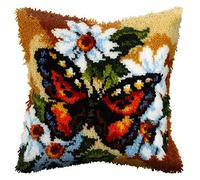 WYOUTDOOR Latch Hook Kits for Kids Adults Beginners DIY Throw Pillow Cover Needlework Cushion Cover Hand Craft Crochet with Butterfly Pre-Printed Pattern Canvas,17X17