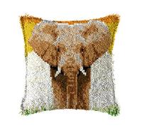 WYOUTDOOR Latch Hook Kits for Kids Adults Beginners Pillow Case Making Kit Elephant Pattern Needlework Cushion Cover Hand Craft Crochet for Great Family,17"*17",Elephant