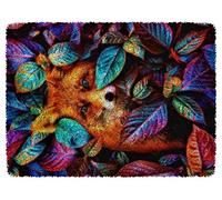WYOUTDOOR Latch Hook Rug Kits, for Adults Large Leaf Fox Carpet Rug Tapestry Making Crafts DIY Embroidery Cushion Crochet Yarn Kits with Color Pre Printed Pattern for Home Decor,100x76cm