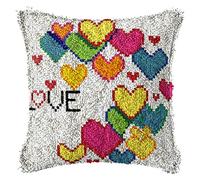 WYOUTDOOR Latch Hooking Pillowcase Kits Pillow Covers Cushion Embroidery Set Cross Stitch Latch Rug Hook for Adults And Beginners,17 * 17 Inch,Love