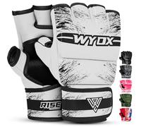 WYOX MMA Gloves Grappling Sparring Maya Hide Leather Boxing Gloves Men Women Muay Thai Martial Arts Training Half Finger Adjustable Gloves Wrist Support (White, S/M)