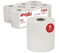 WypAll Industrial Wiping Paper L20 7303, 2-Ply, Centrefeed Roll, Airflex Technology, High Absorbency for Heavy-Duty Cleaning, White, 6 Rolls x 380 Sheets (2,280 Total)
