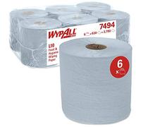 WypAll L10 Food & Hygiene Wiping Paper 7494 - Centrefeed Roll for Roll Control and ReachPlus Dispensers - 6 Blue Rolls x 630 Paper Wipers (3,780 Total)