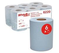 WypAll L10 Service & Retail Wiping Paper 6220-1 Ply Centrefeed Blue Roll - 6 Centrefeed Rolls x 280 Paper Wipes (1,680 Total)