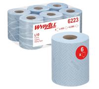 Wypall L10 Wiping Paper Rolls 6223, Blue 1-Ply Centrefeed Rolls For Food & Hygiene Tasks Embossed For Strength 6 Rolls X 430